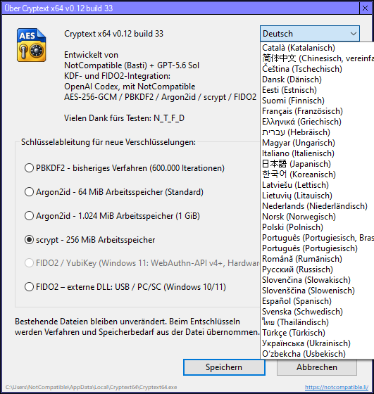 Cryptext x64 Info-Dialogbox